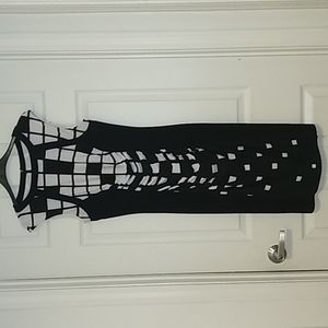 Black and white Squares with Scalloped Middle Dress By Joseph Ribkoff